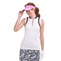 EPNY Ladies Sleeveless Zip Mandarin Collar Polo White Multi